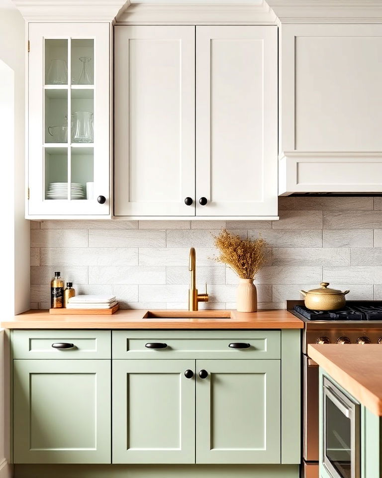 two tone cabinets for kitchen - 25 Sage Green and White Kitchen Ideas