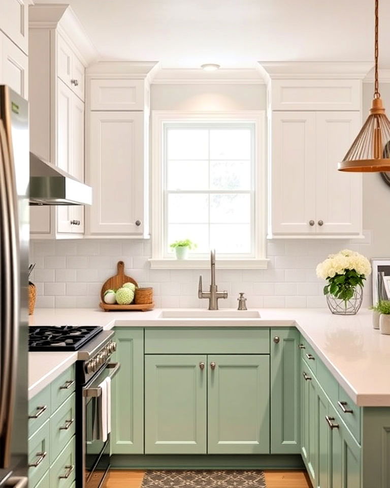 two tone cabinets for seafoam green kitchen - 15 Seafoam Green Kitchen Ideas