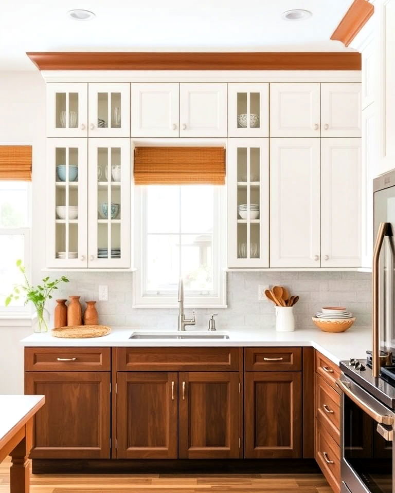 two tone cabinets for unique look - 25 Brown Kitchen Cabinets Ideas