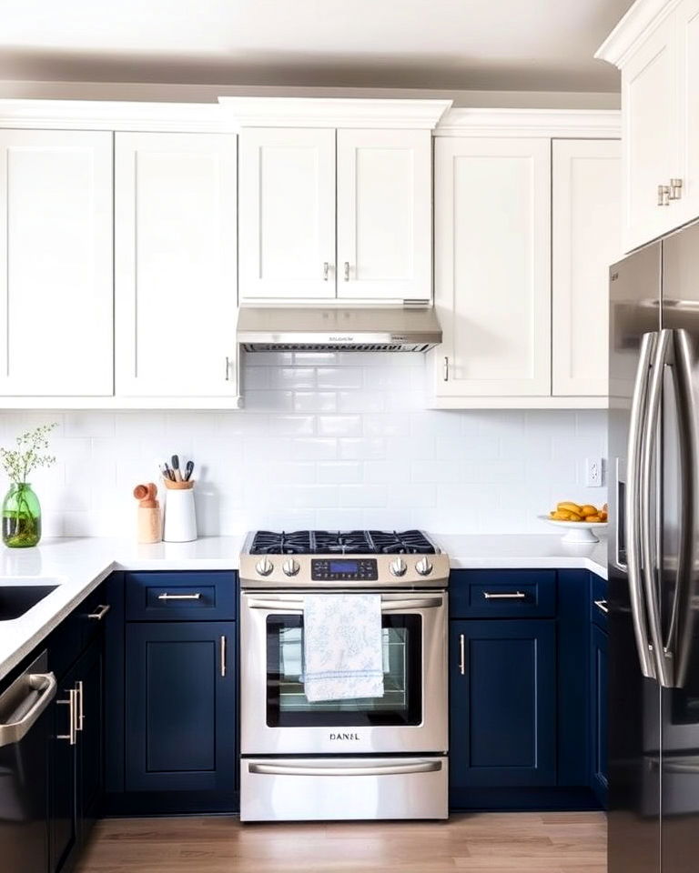 two tone cabinets with stainless steel appliances - 25 White Kitchen with Stainless Steel Appliances Ideas