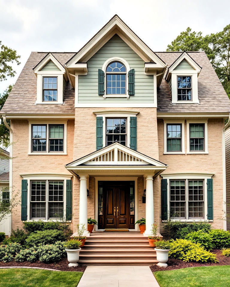 two tone sage green and beige house exterior - 30 Sage Green House Exterior Ideas