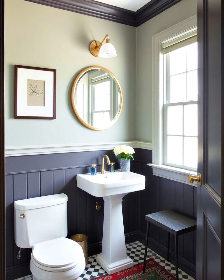 two tone wainscoting to add added depth - 25 Powder Room Wainscoting Ideas