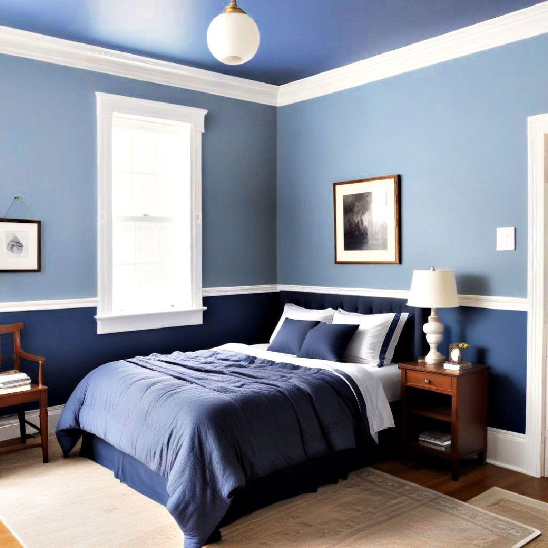 two tone walls for blue bedroom - 40 Blue Bedroom Ideas