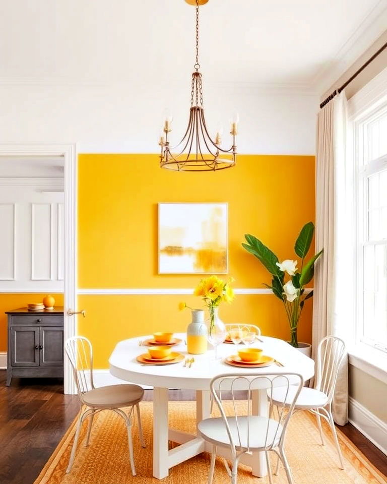 two tone walls for yellow dining room - 20 Yellow Dining Room Ideas