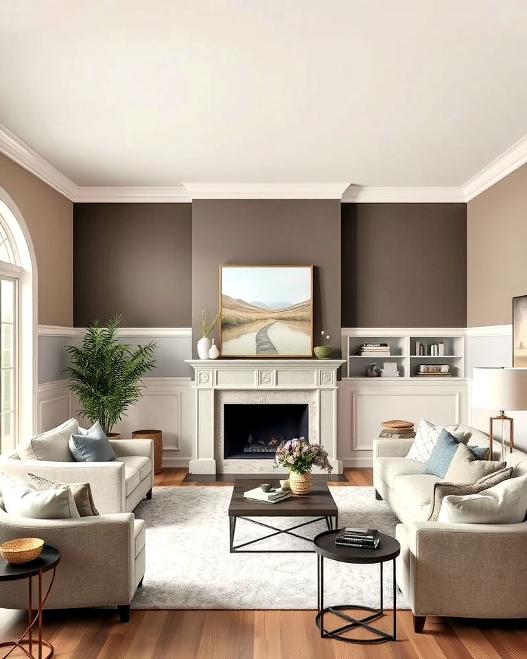 two toned greige walls to add depth - 20 Greige Living Room Ideas