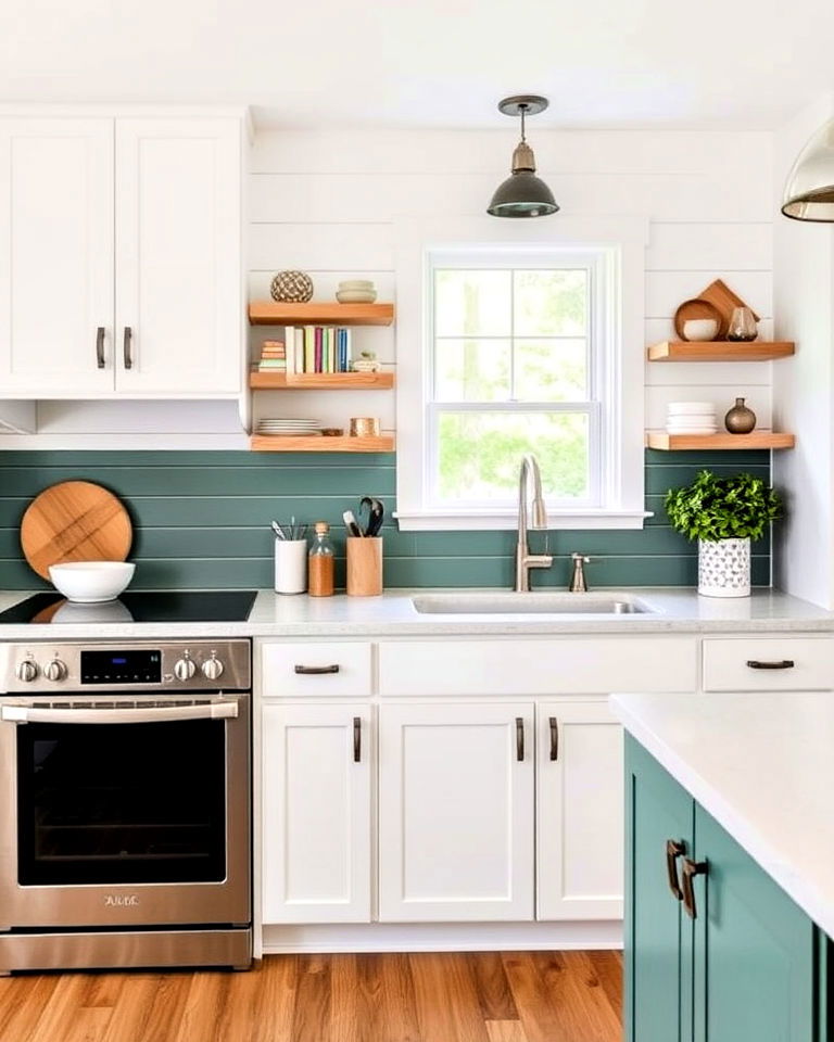two toned shiplap backsplash - 30 Shiplap Backsplash Ideas for Your Kitchen