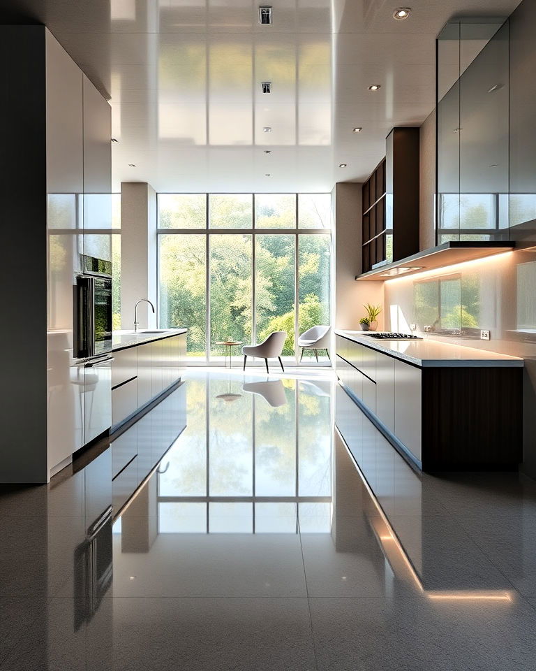 ultra modern glossy concrete floor - 25 Concrete Floor Kitchen Ideas