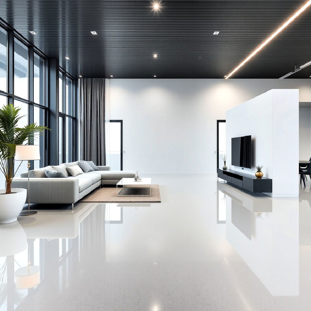 ultra modern grey epoxy flooring - 25 Grey Flooring Living Room Ideas