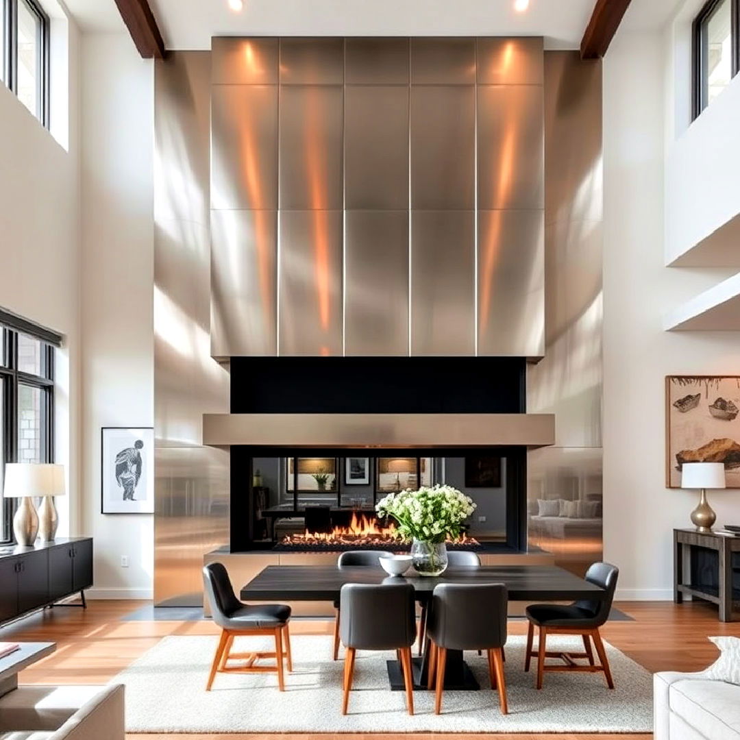 ultra modern metal clad two story fireplace - 25 Two-story Fireplace Ideas
