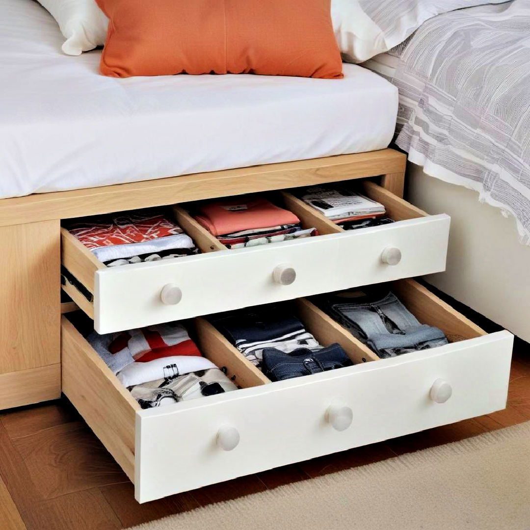 under bed drawers for storage - 40 Apartment Decorating Ideas