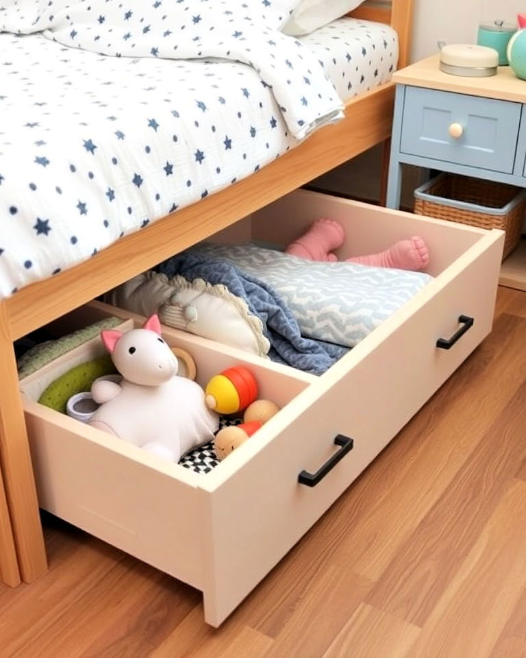 under bed storage to maximize space - 40 Toddler Room Ideas