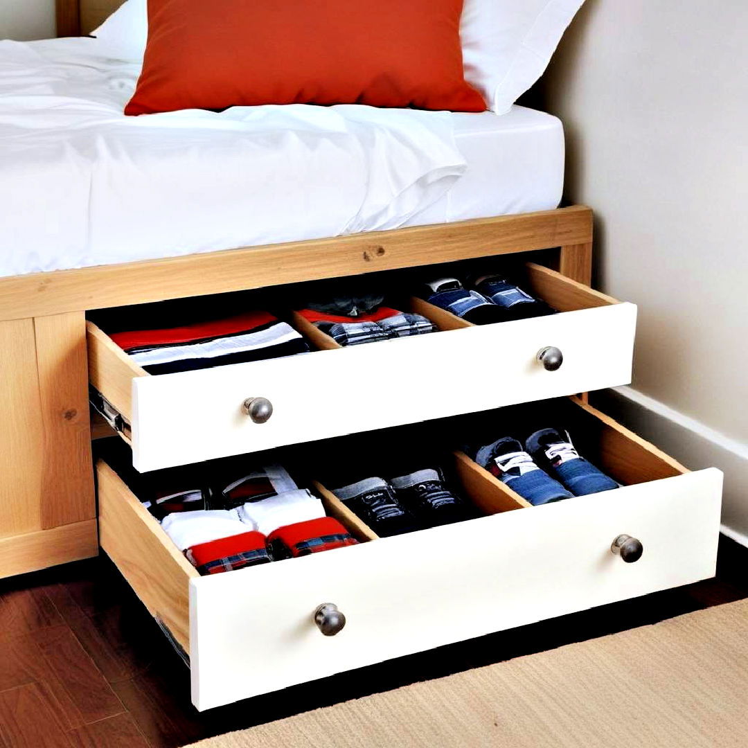 under bed storage to store off season clothes - 40 Boys Room Ideas