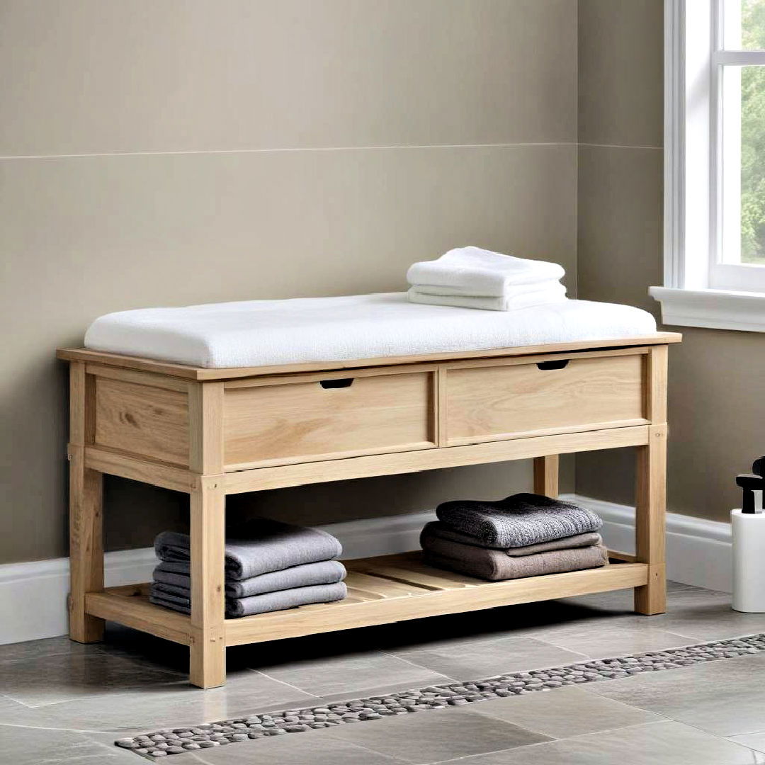 under bench storage for towels - 25 Bathroom Cabinet Ideas