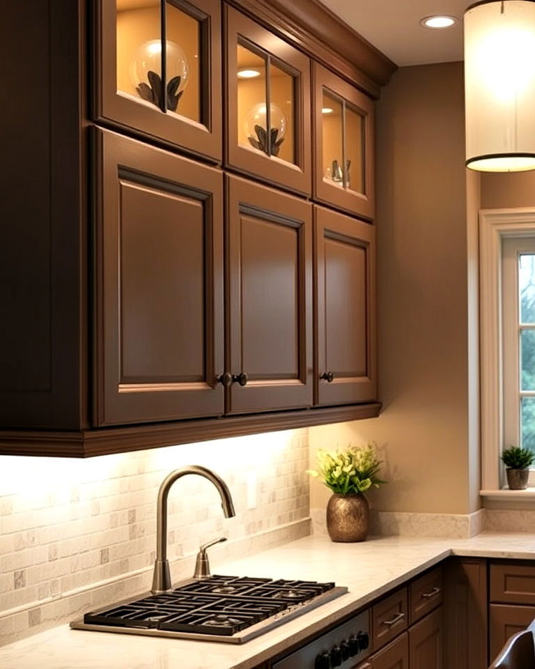 under cabinet lighting ideas - 25 Taupe Kitchen Cabinet Ideas
