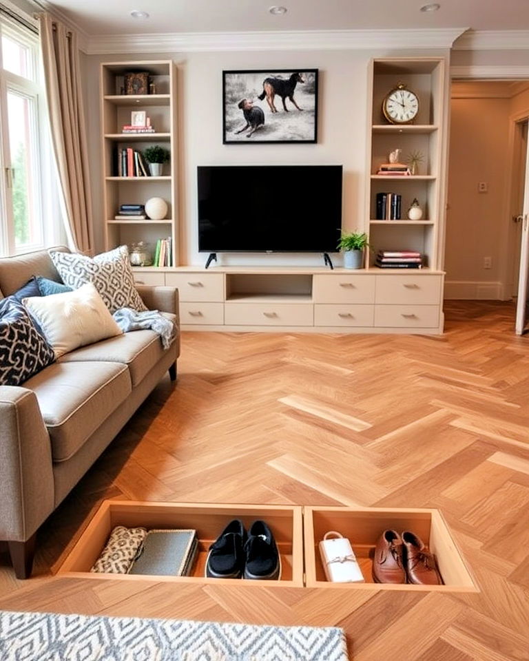 under floor hidden compartments for storage - 30 Living Room Storage Ideas