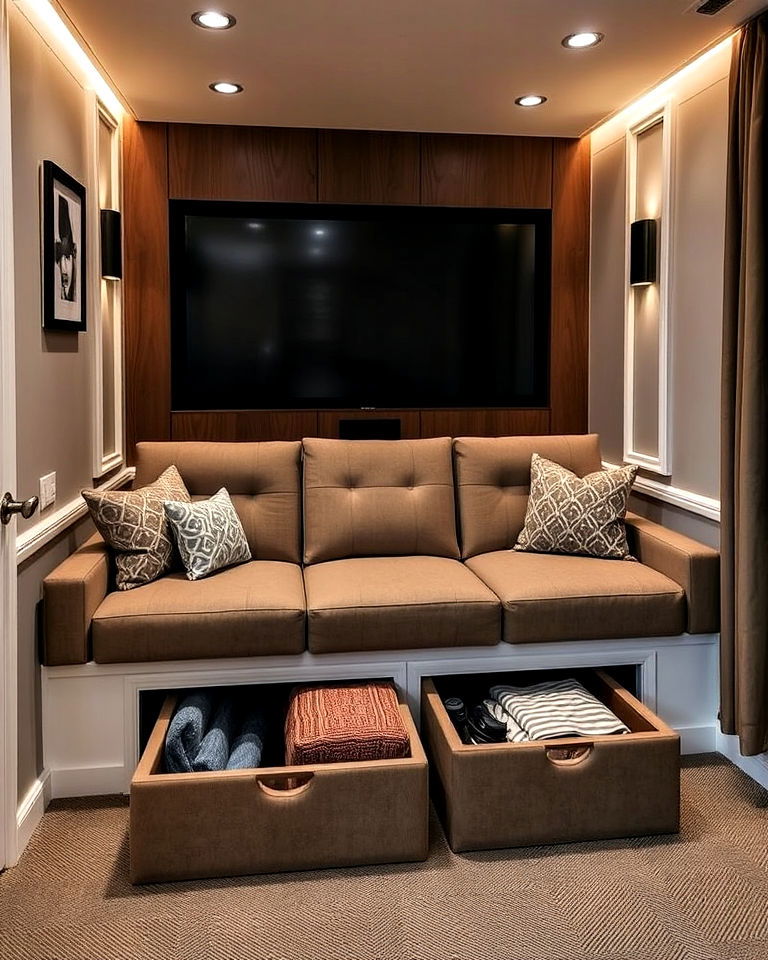 under seat storage compartments - 40 Small Home Theater Ideas