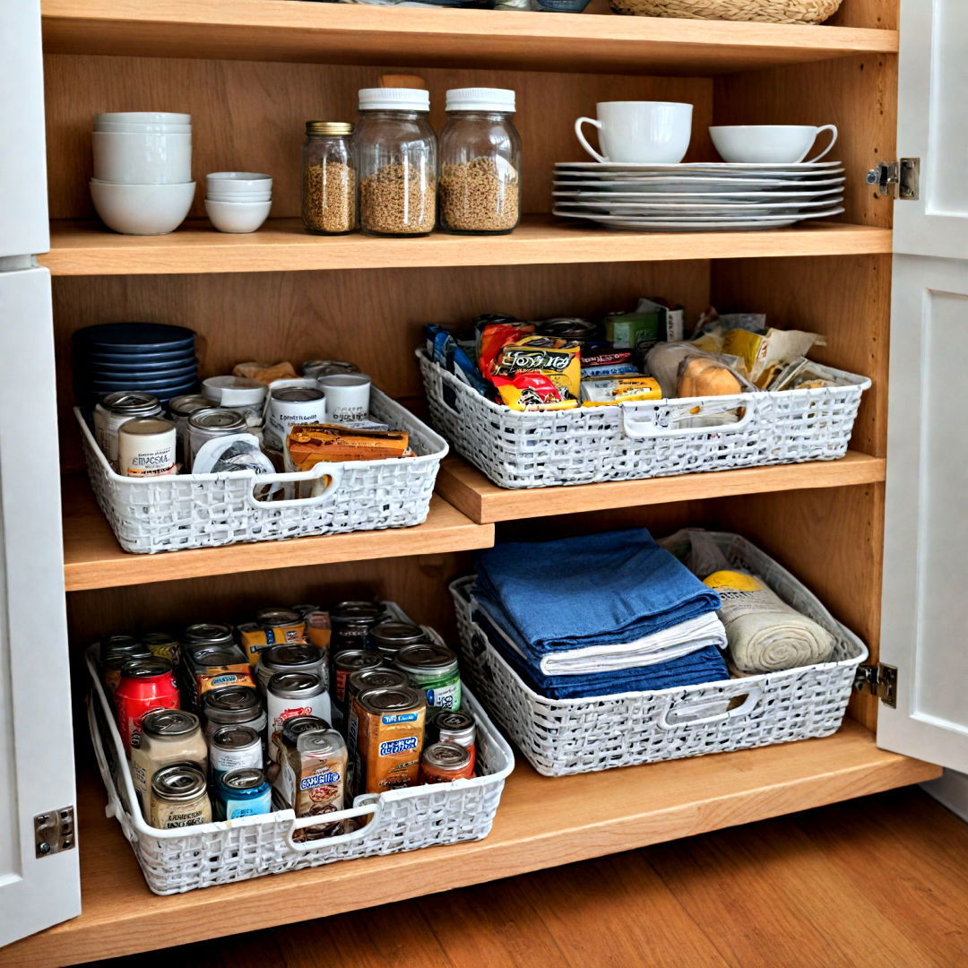 under shelf baskets idea - 40 Kitchen Organization Ideas