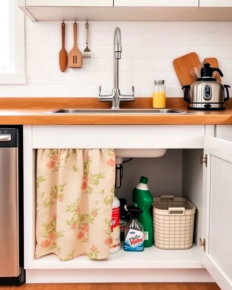 under sink storage with skirt - 40 Small Kitchen Storage Ideas