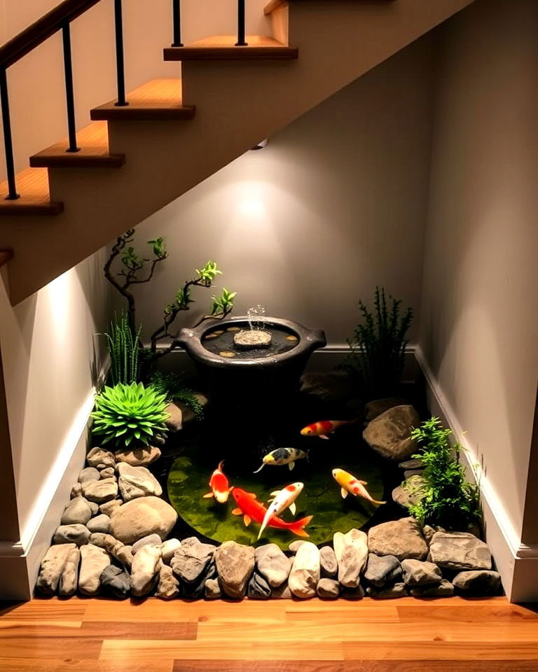 under staircase koi pond ideas - 20 Indoor Koi Pond Ideas
