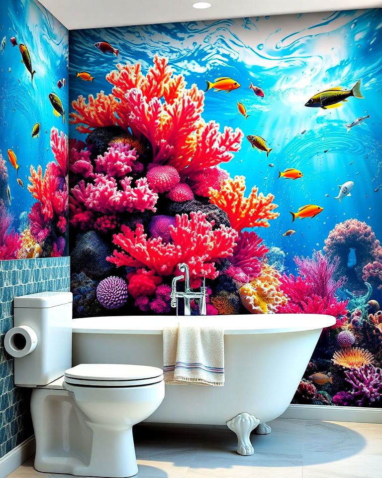 underwater vibrant coral reef mural - 30 Bathroom Mural Ideas