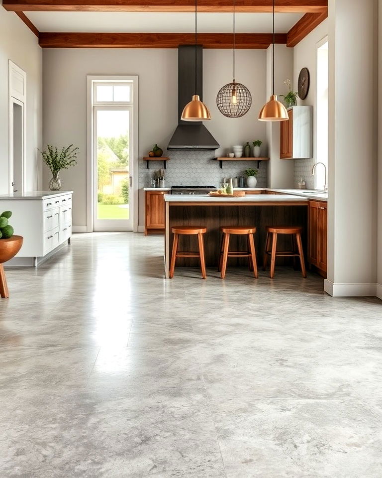 unique acid washed concrete floor - 25 Concrete Floor Kitchen Ideas