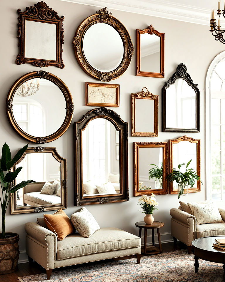 unique antique mirror wall - 30 Mirror Gallery Wall Ideas