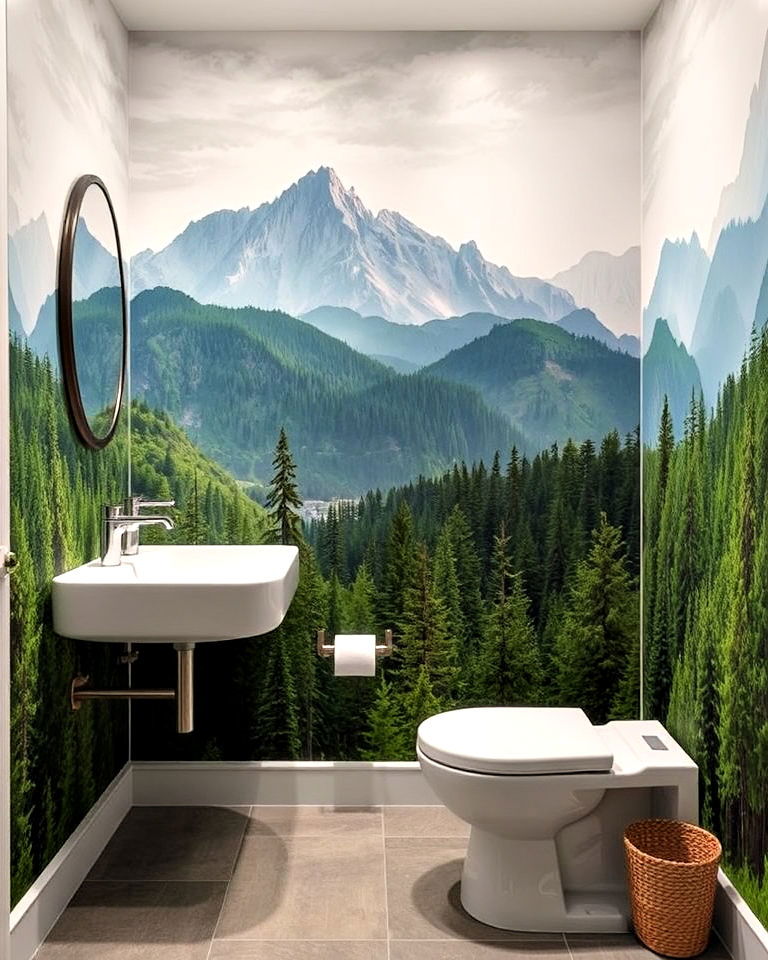 unique artistic mural wallpaper - 30 Bathroom Wallpaper Ideas