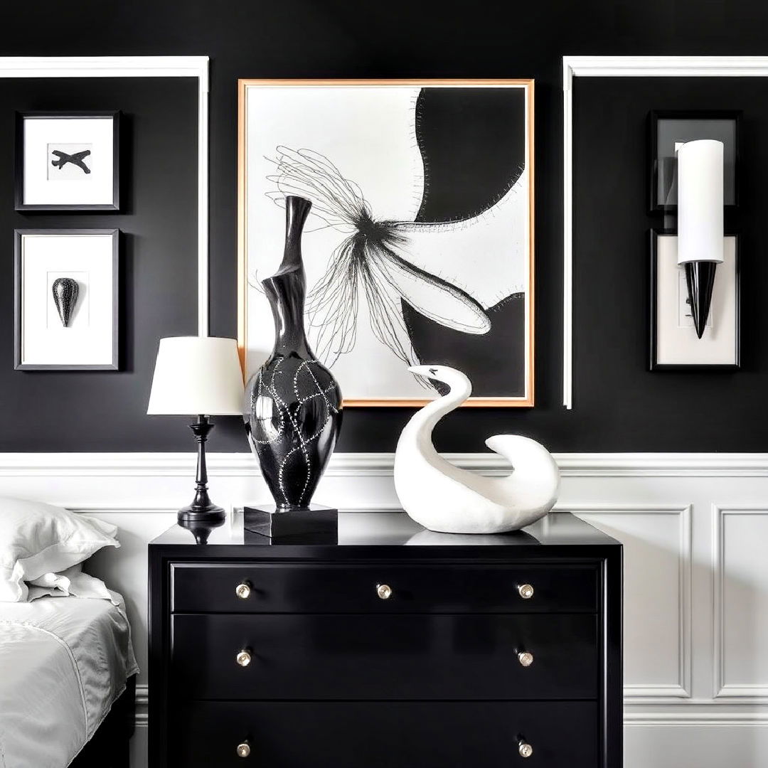 unique artistic sculptures - 40 Black and White Bedroom Ideas