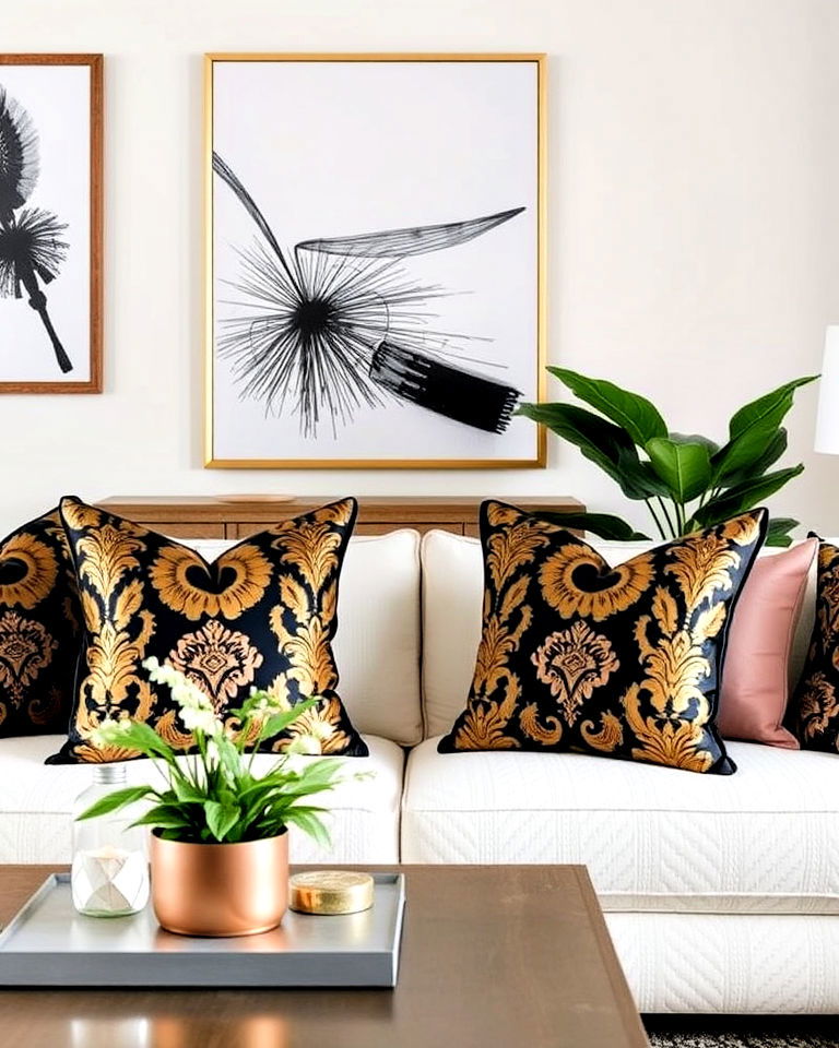 unique black and gold throw pillows - 40 Black and Gold Living Room Ideas