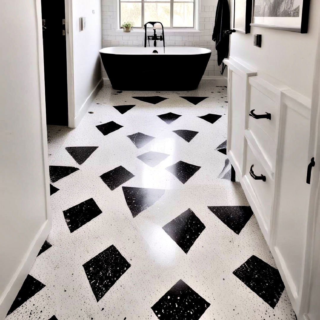 unique black and white terrazzo floor - 40 Black and White Bathroom Ideas