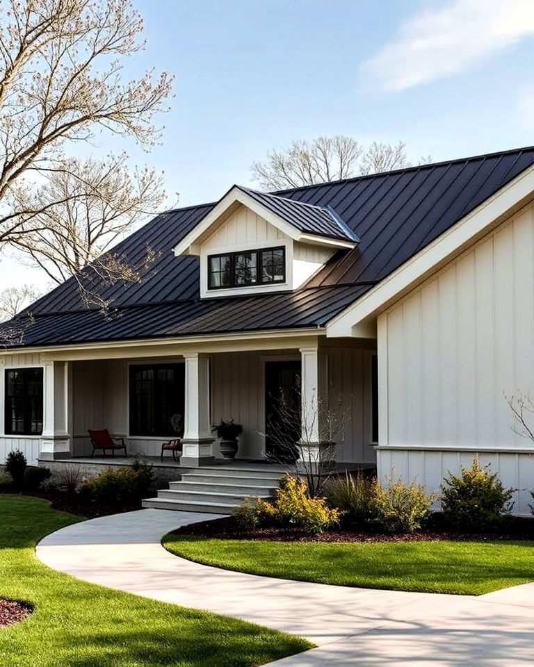 unique black roof on a prairie style home - 25 Houses With Black Roofs