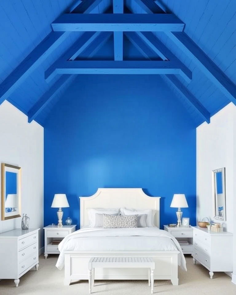 unique blue ceiling with white walls - 25 Blue and White Bedroom Ideas
