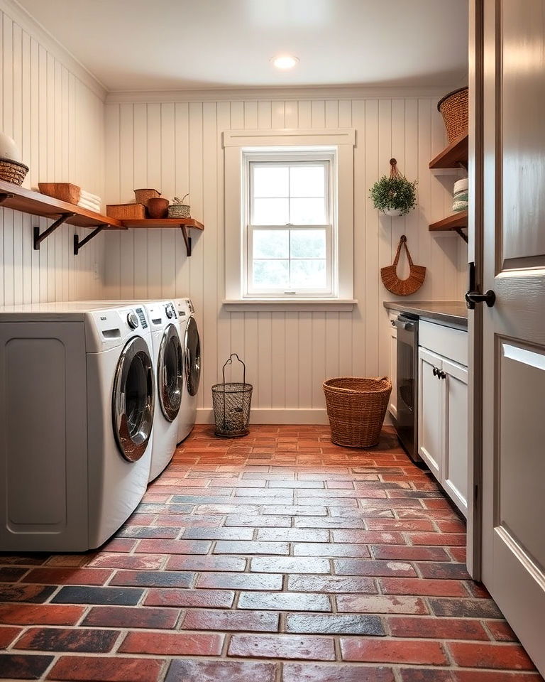 unique brick floor with underfloor heating - 15 Brick Floor Laundry Room Ideas