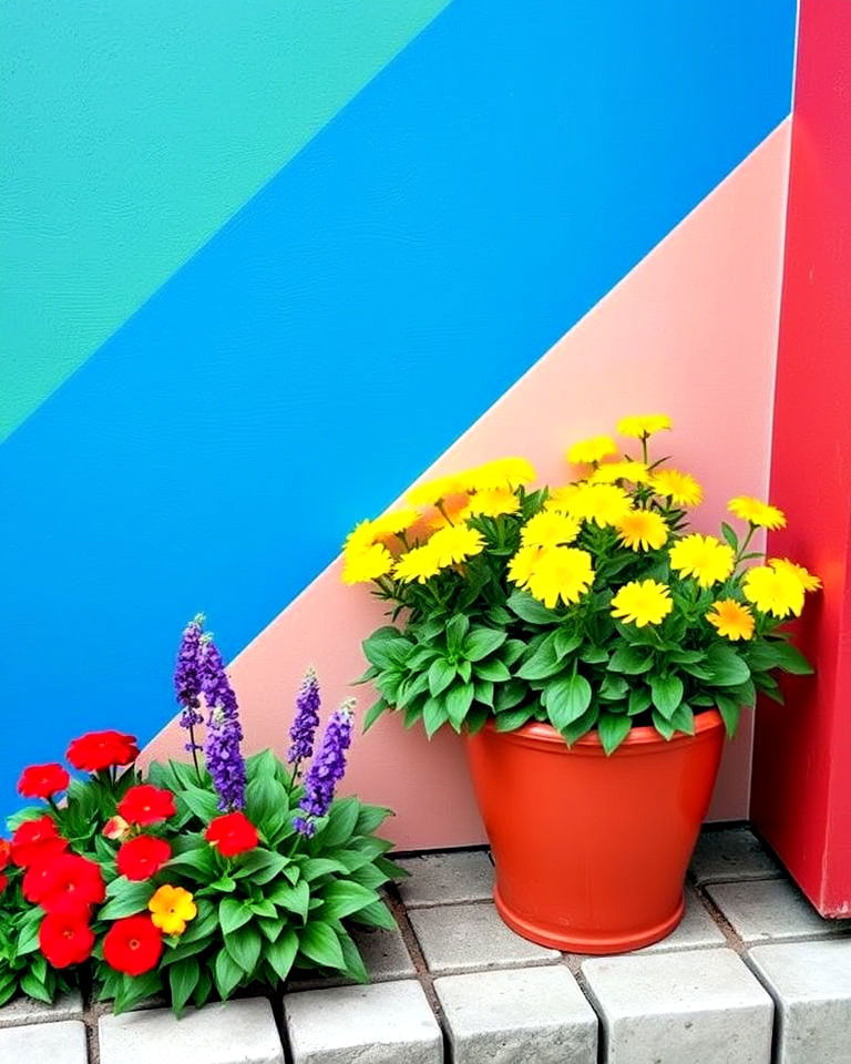 unique color blocking with plants - 20 Narrow Garden Ideas