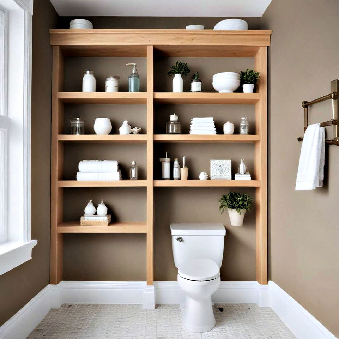 unique custom built shelves - 25 Over Toilet Storage Ideas