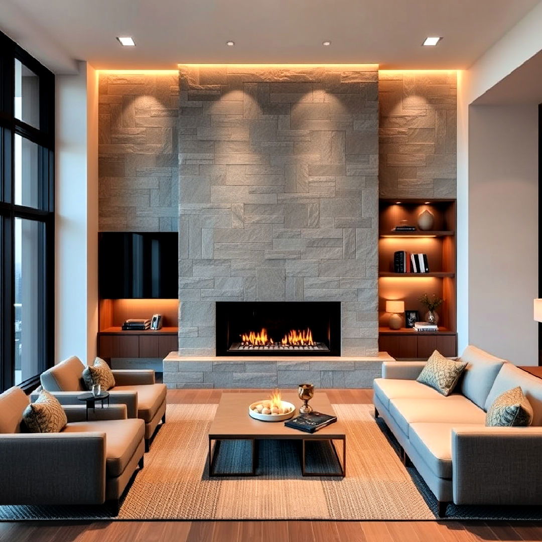 unique custom fireplace wall - 25 Penthouse Design Ideas