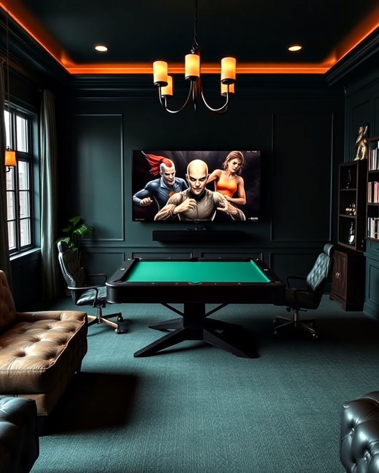 unique dark forest green for a moody retreat - 20 Game Room Paint Ideas