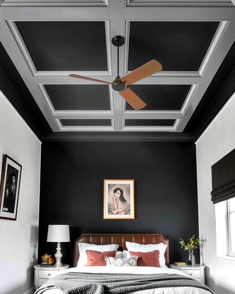 unique dark grey feature ceiling - 30 Dark Grey Bedroom Ideas