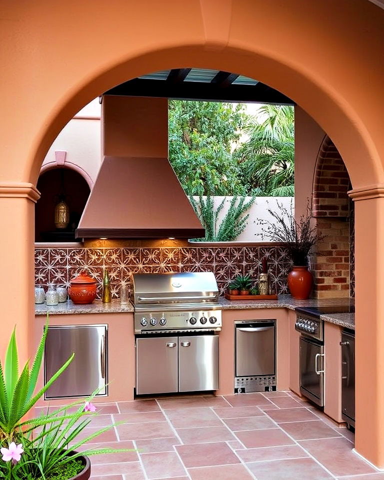 unique decorative arches and niches - 20 Mexican Outdoor Kitchen Ideas