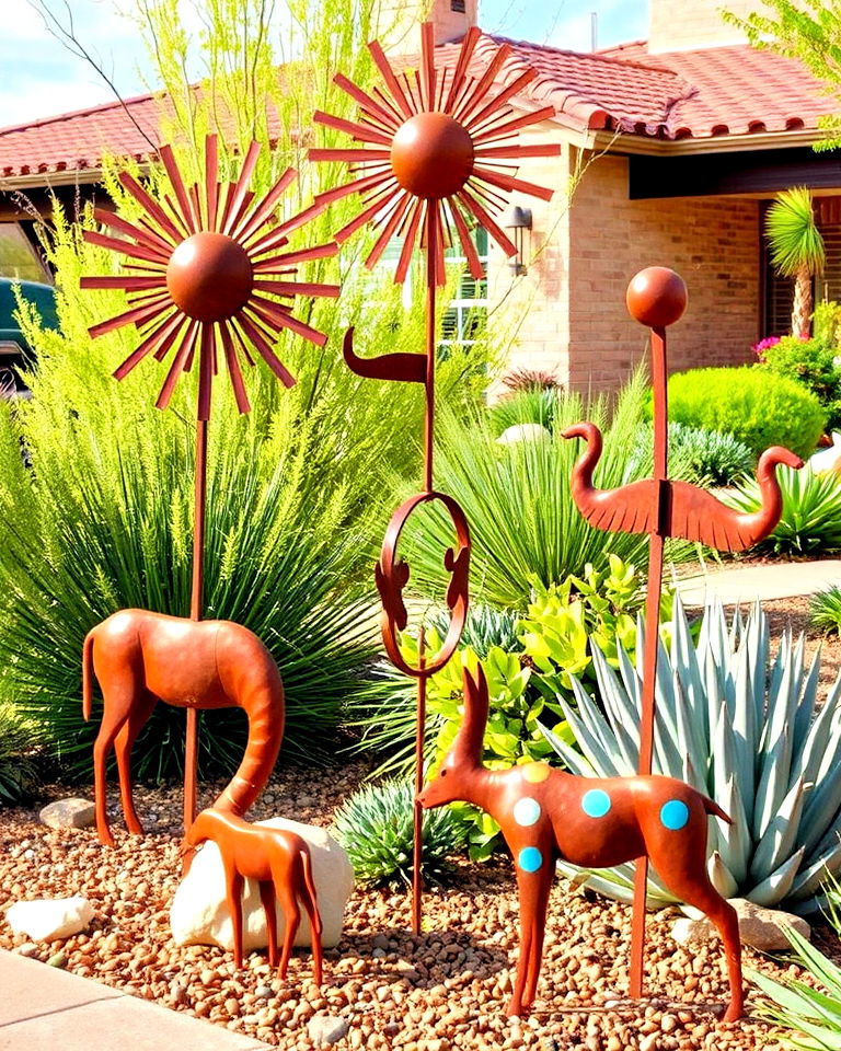 unique decorative metal sculptures - 20 Southwest Landscaping Ideas for Front Yard