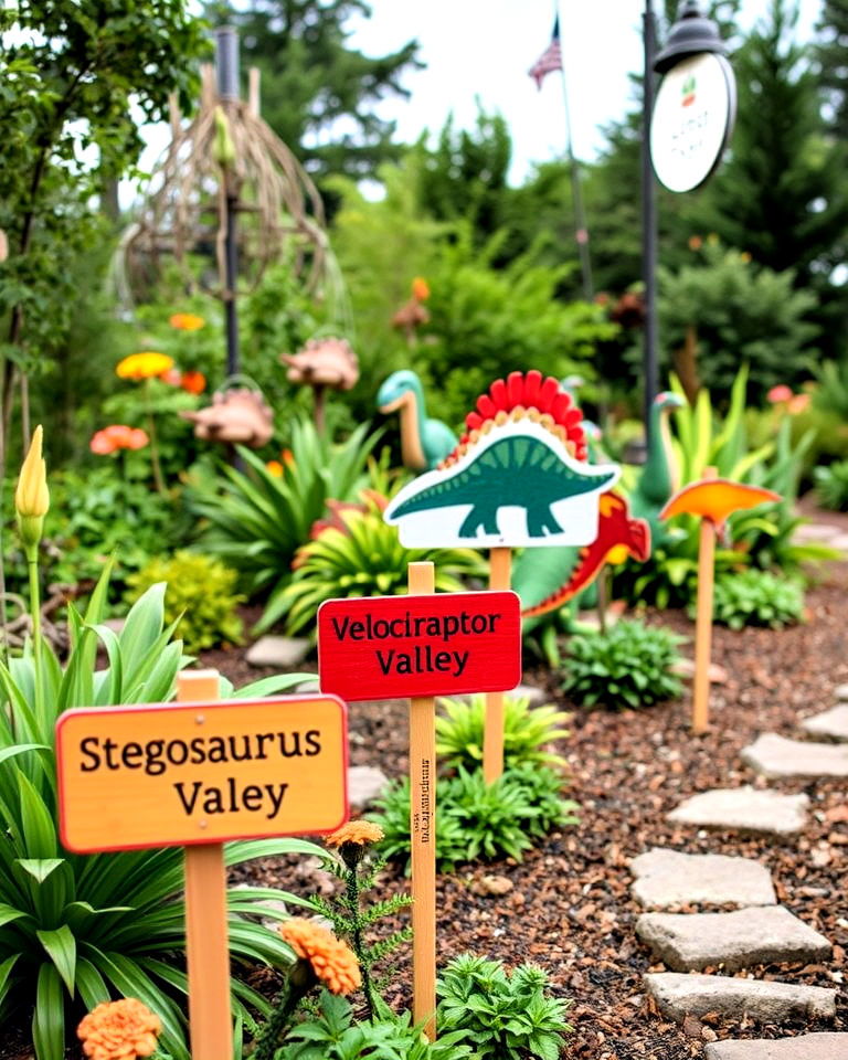 unique dinosaur themed garden signs - 20 Dinosaur Garden Ideas