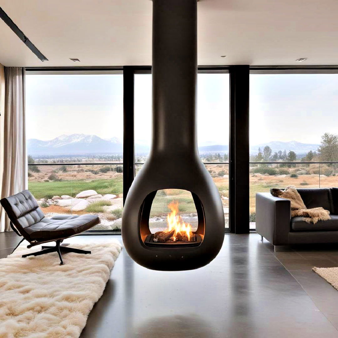unique double sided hanging fireplace - 40 Modern Fireplace Ideas