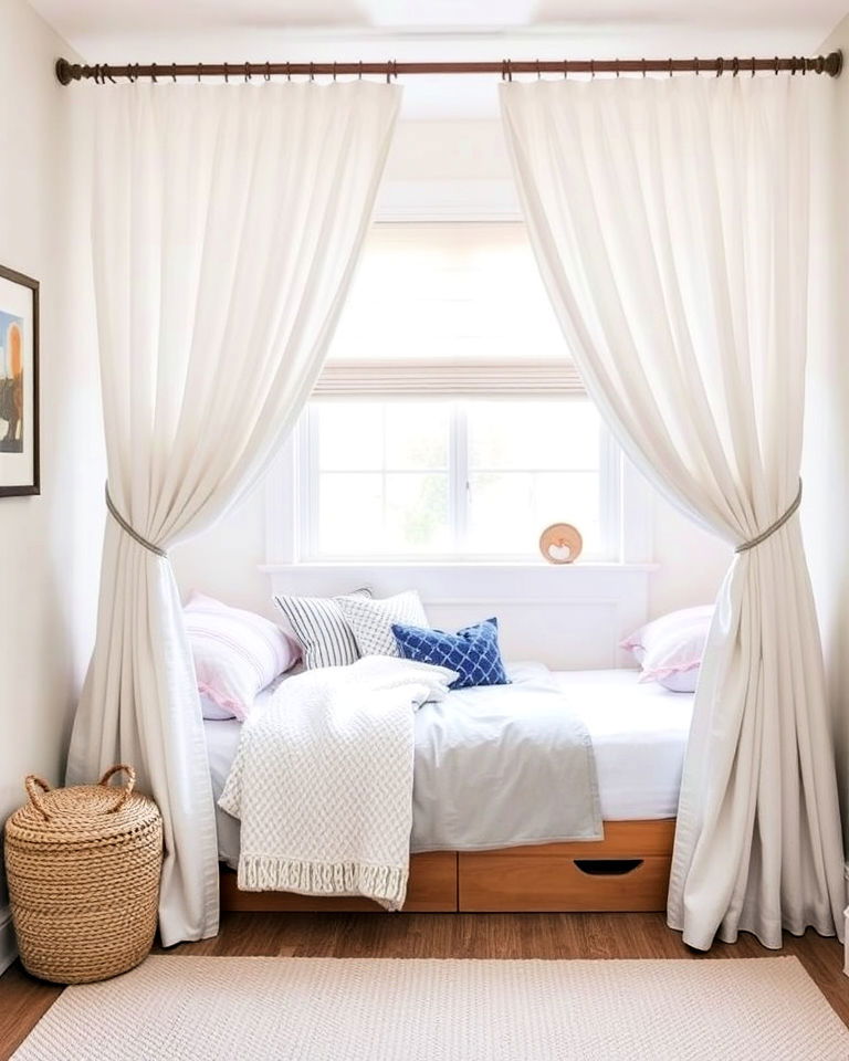 unique enclosed bed nook with curtains - 15 Bed Nook Ideas