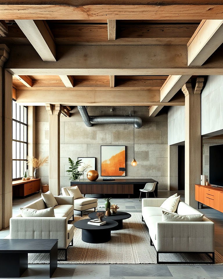 unique exposed structural elements - 20 Brutalism Interior Design Ideas