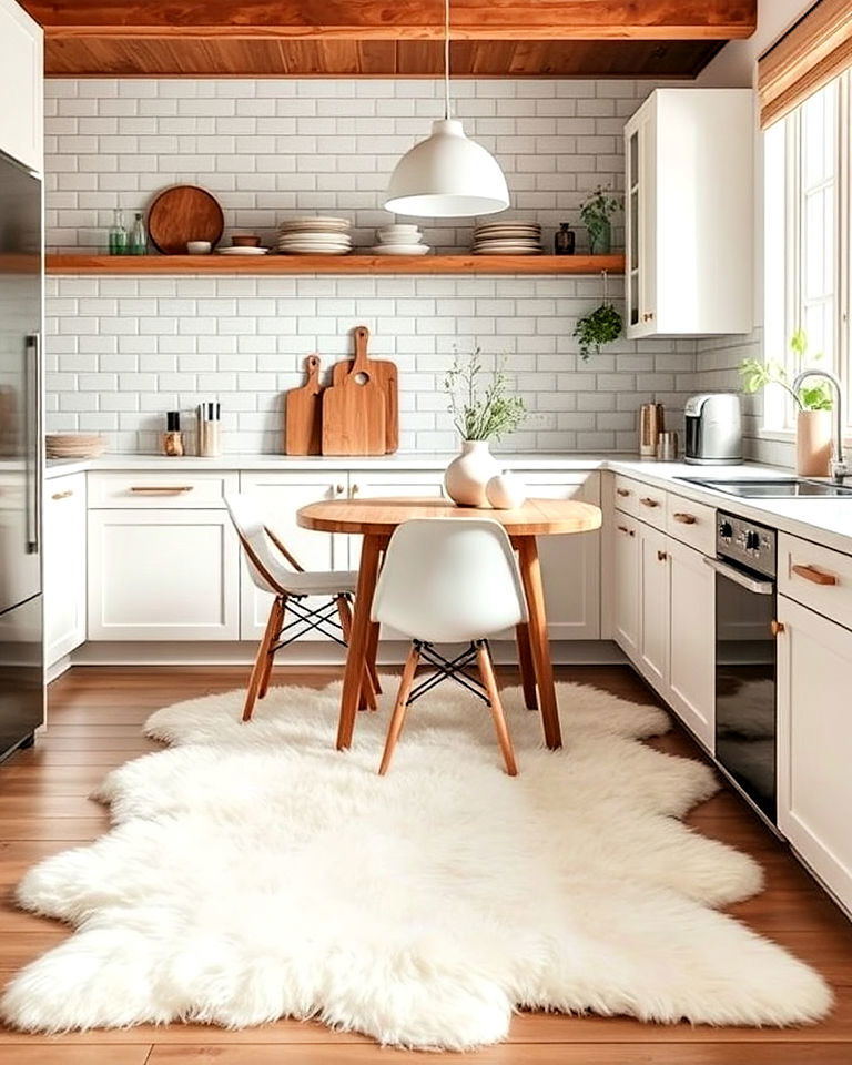 unique faux fur rug in kitchen - 20 Kitchen Rug Ideas