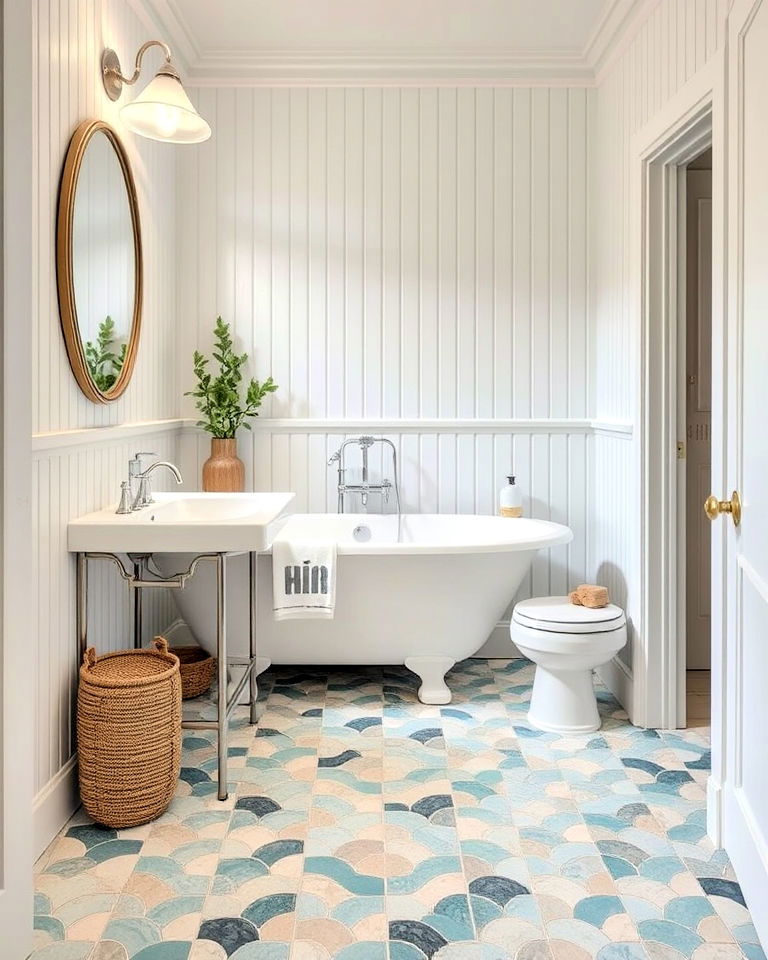 unique fish scale mosaic pattern floor - 20 Bathroom Mosaic Floor Tile Ideas