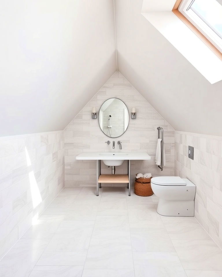 unique floor to ceiling tiling - 15 Sloped Ceiling Attic Bathroom Ideas