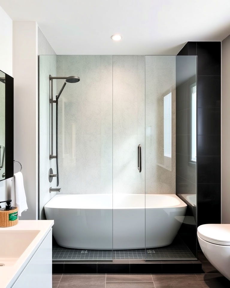 unique frameless glass shower - 20 Masculine Bathroom Ideas
