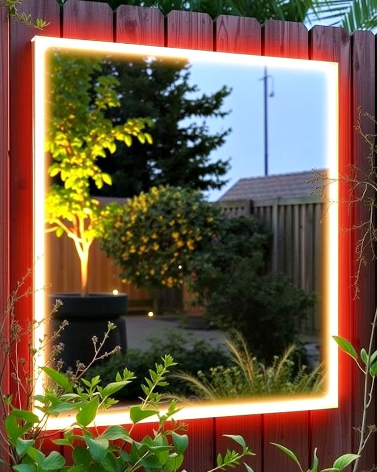unique garden mirror with backlighting - 40 Garden Lighting Ideas