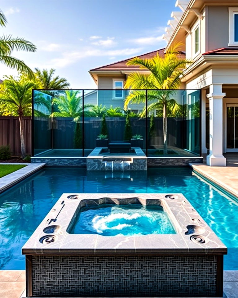 unique glass wall integration - 20 Rectangle Pool With Hot Tub